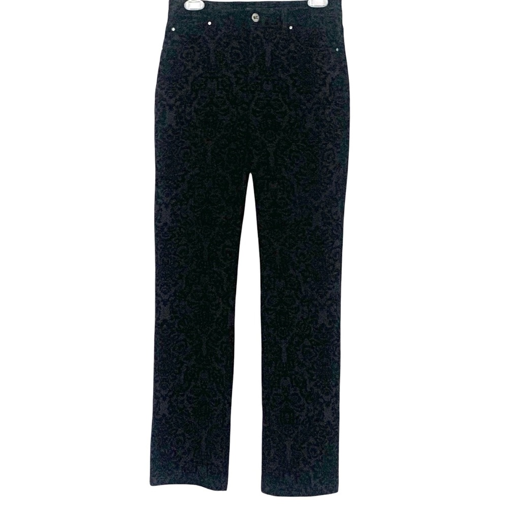 Simon Change Size 4 Black Textured Velvet Paisley Elegant Pants